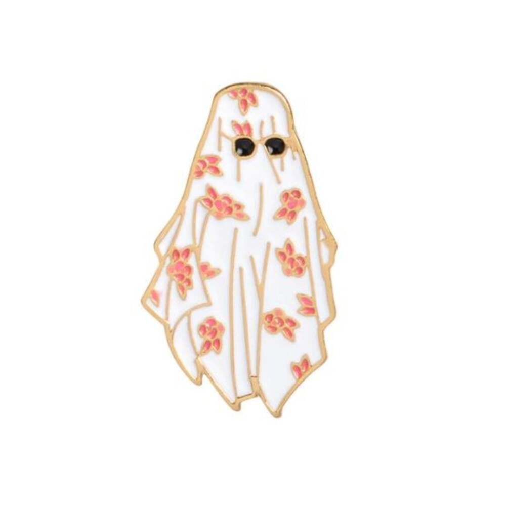 Cute Ghost with Flowers Halloween Pin Brooch
